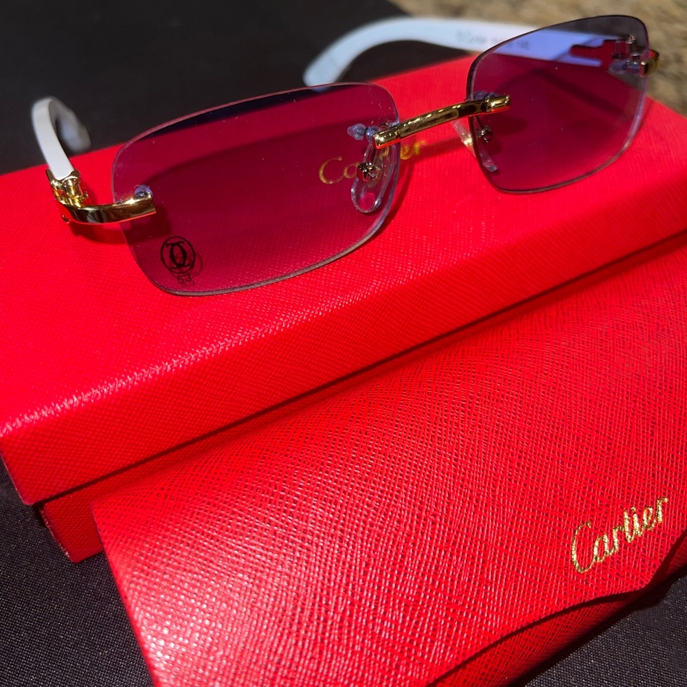 Cartier frameless sunglasses blue lens white frame one size
